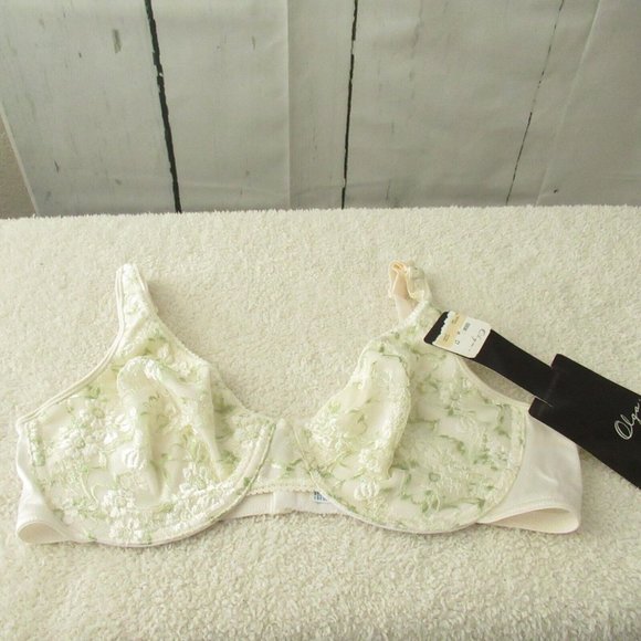 Olga Other - New Olga Bra 38C Underwire Cream Green Floral Embroidered Vintage 33038